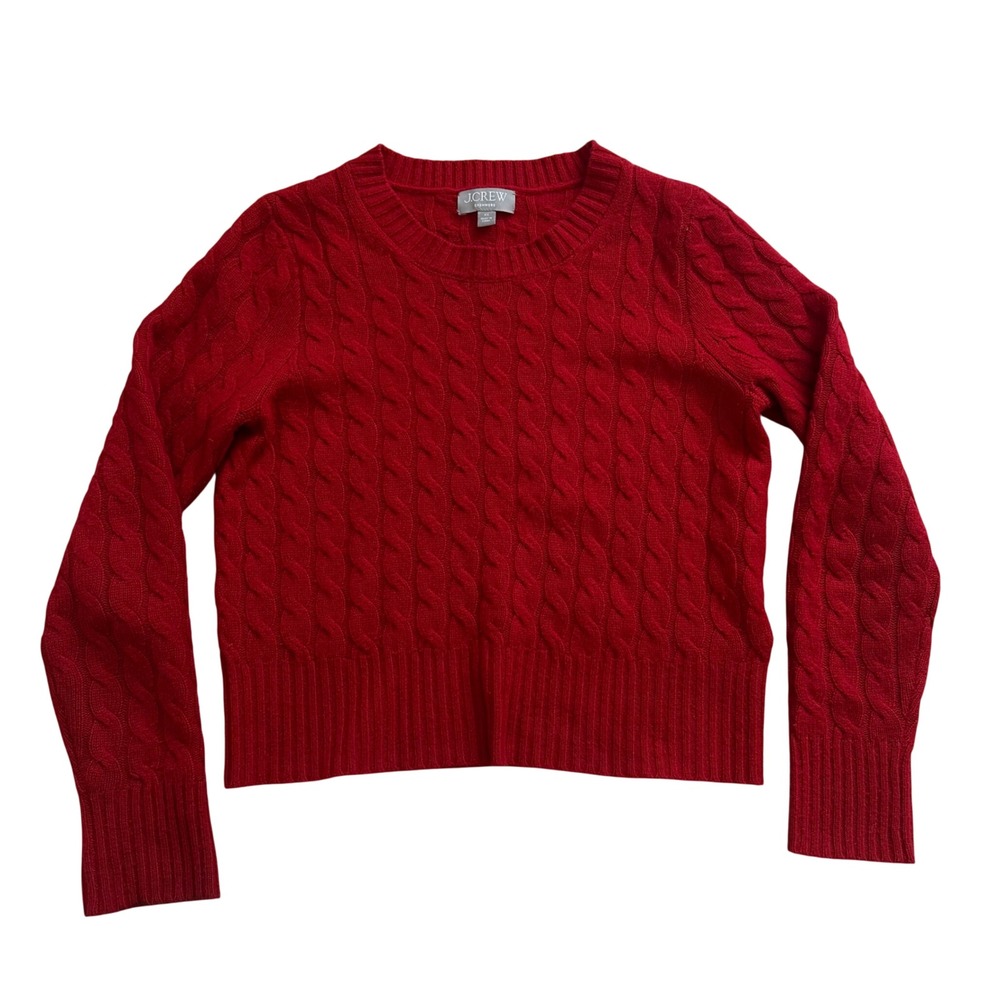J.Crew Cashmere Cable Knit Sweater Womens XS Red Crew Neck Long Sleeve Pullover